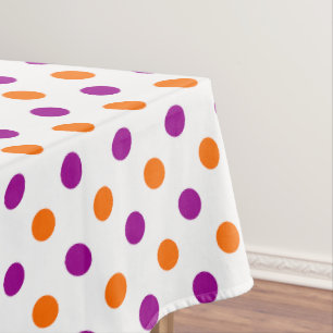 White Purple Orange Polka Dots Pattern Tablecloth