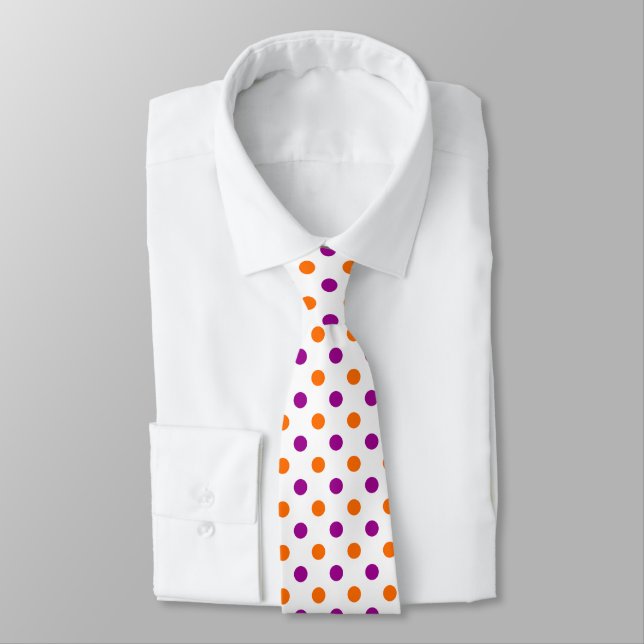 White Purple Orange Polka Dots Pattern Tie (Tied)