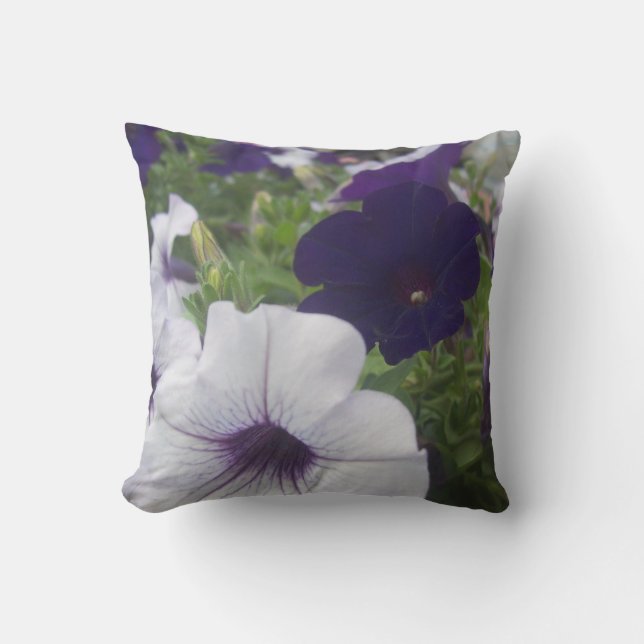 White & Purple Petunias Outdoor Pillow (Front)