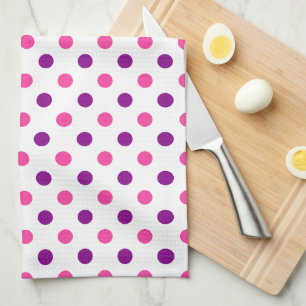 White Purple Pink Polka Dots Pattern  Kitchen Towel