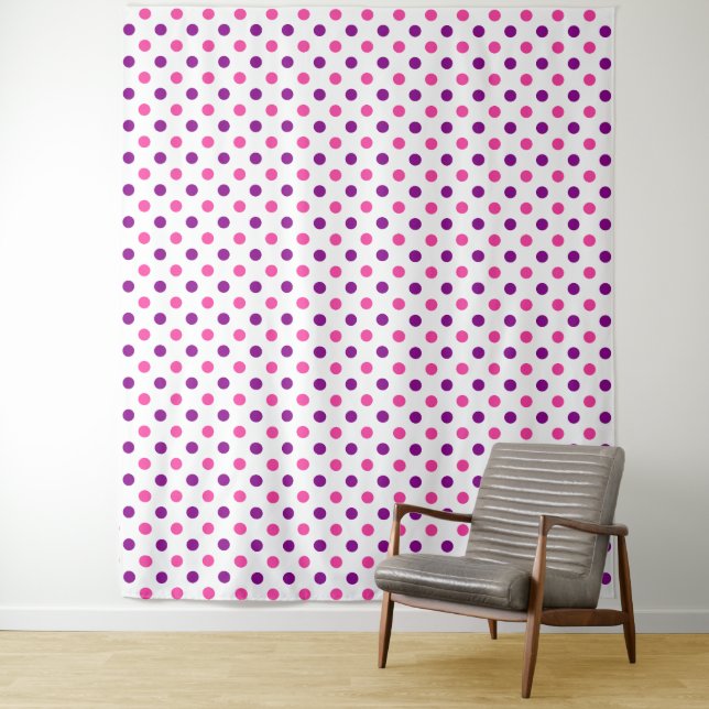 White Purple Pink Polka Dots Pattern  Tapestry (In Situ)