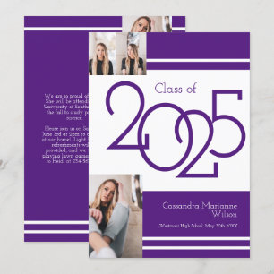 White Purple School Colours Graduation Announcemen Invitation