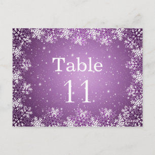 White purple snowflakes wedding table number card