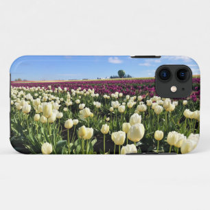 White & Purple Tulip Field with Hot Air Balloon iPhone 11 Case