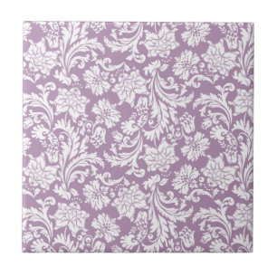 White & Purple Vintage Floral Damasks 2 Tile