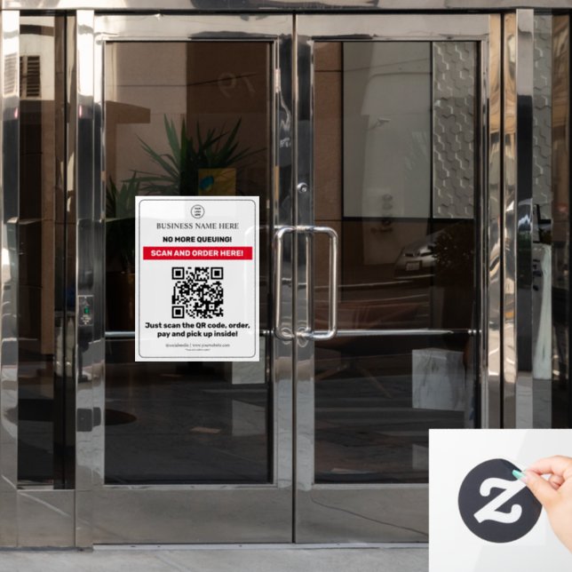 White | QR Code Menu Scan Order Pay Pick up Window Window Cling (Office Door)