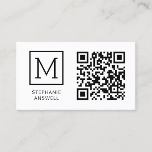 White QR Code Minimal Logo Professional Business Card