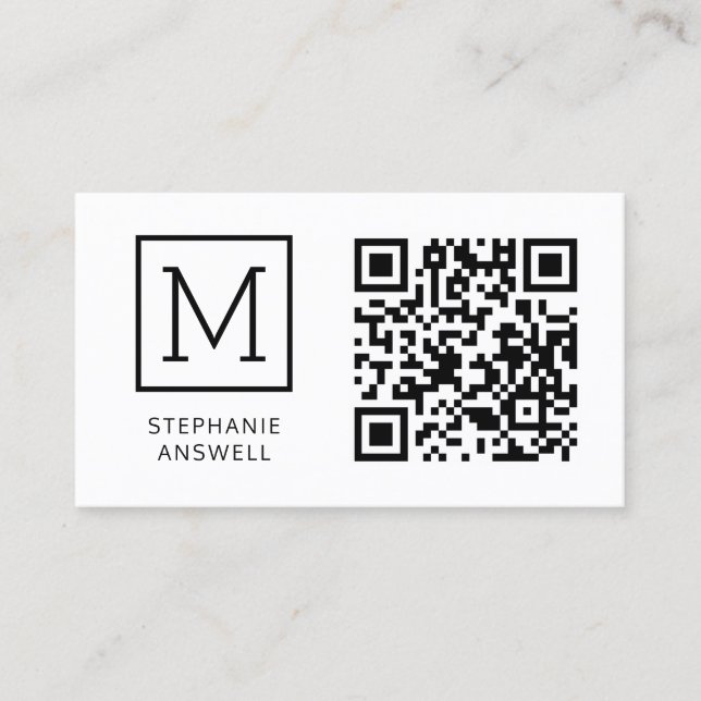 White QR Code Minimal Logo Professional Business Card (Front)