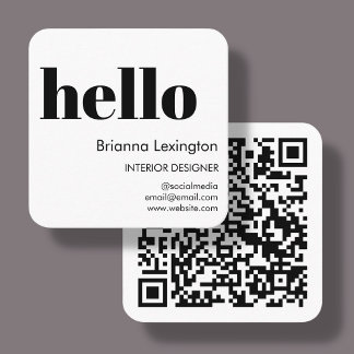 White | QR Code Social Media Hello Square Business Card