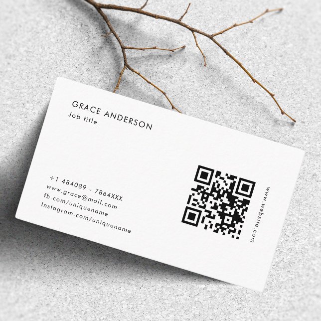 White QR Code Social Media Professional Business Card (Creator Uploaded)