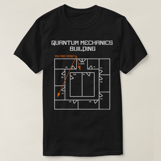 White Quantum Mechanics Building  T-Shirt (Design Front)