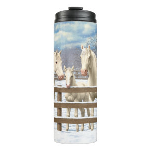 White Quarter Horses In Snow Thermal Tumbler
