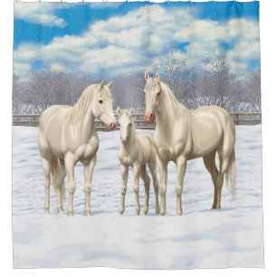 White Quarter Horses In Winter Pasture