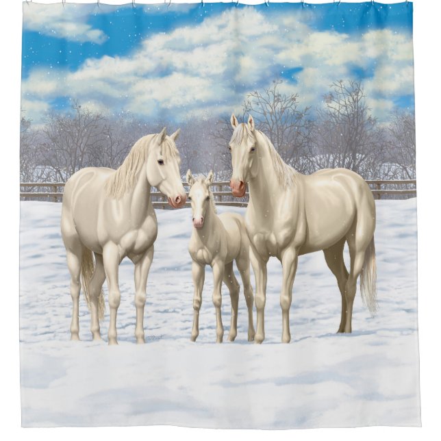 White Quarter Horses In Winter Pasture (Front)