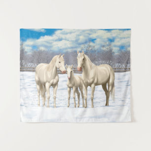 White Quarter Horses In Winter Pasture Tapestry