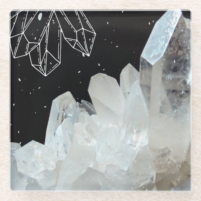 White Quartz Crystal Gemstone Geode Natural Stone Glass Coaster (Front)