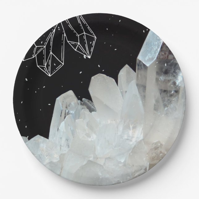 White Quartz Crystal Gemstone Geode Natural Stone Paper Plate (Front)
