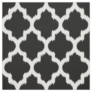 White Quatrefoil Ikat & Custom Black Background 2 Fabric