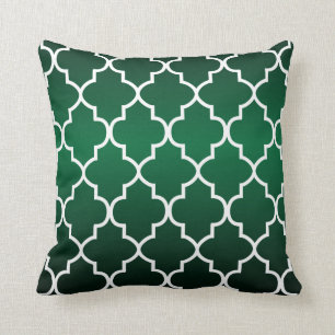 White Quatrefoil Pattern on Dark Forest Green Throw Pillow
