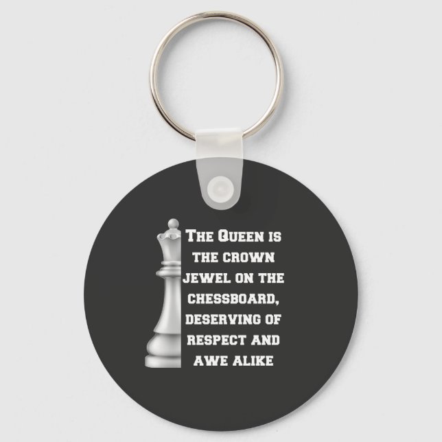 White Queen Chess Piece Power Respect Strategy Keychain (Front)