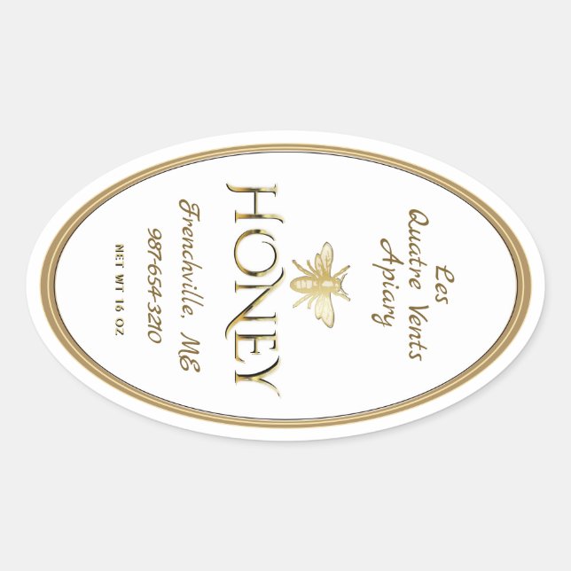 White Queenline Honey Label Heraldic Bee Gold (Front)
