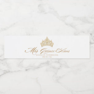 White Quinceanera Gold Elegant Tiara Water Bottle Label