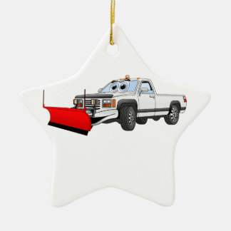 White R Pick Up Snow Plow Cartoon Ceramic Ornament