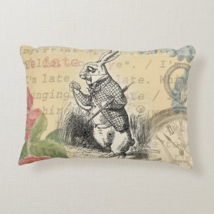 White Rabbit Alice Adventures Wonderland Art Accent Pillow