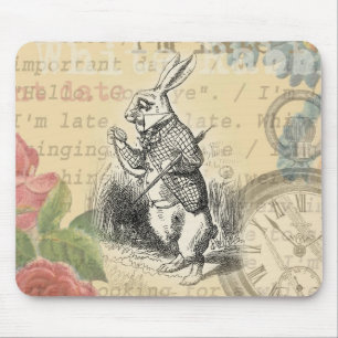 White Rabbit Alice Adventures Wonderland Art Mouse Pad