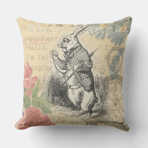 White Rabbit Alice Adventures Wonderland Art Outdoor Pillow