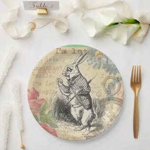 White Rabbit Alice Adventures Wonderland Art Paper Plate