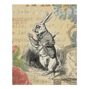 White Rabbit Alice Adventures Wonderland Art Poster