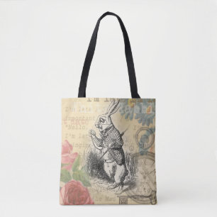 White Rabbit Alice Adventures Wonderland Art Tote Bag