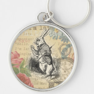white rabbit alice art wonderland artwork keychain