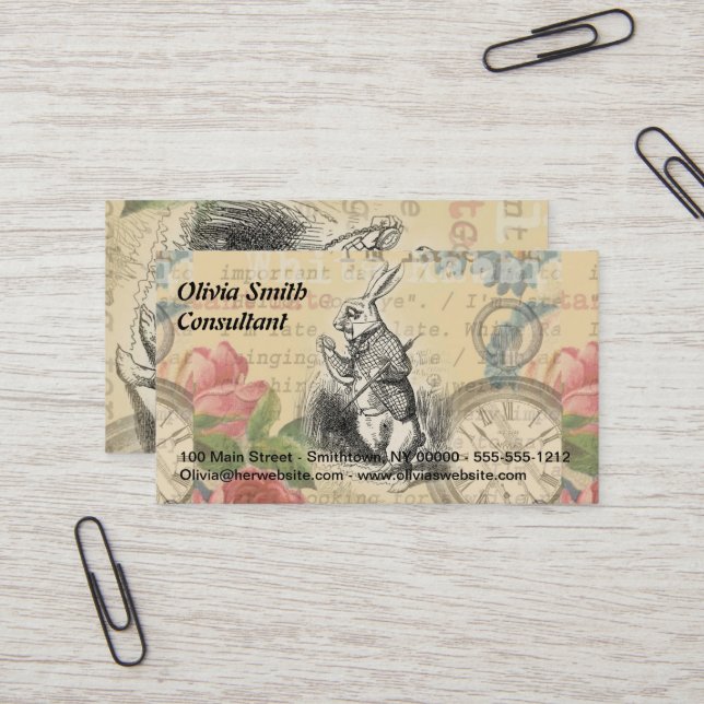 White Rabbit Alice in Wonderland Art Business Card (Front/Back In Situ)