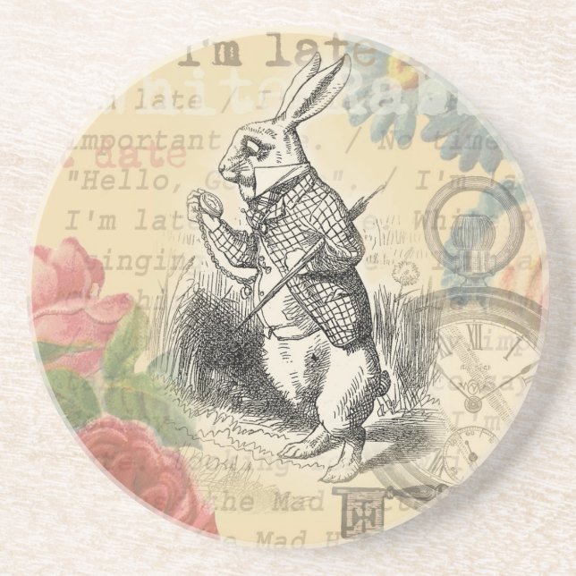 White Rabbit Alice in Wonderland Art Coaster (Front)