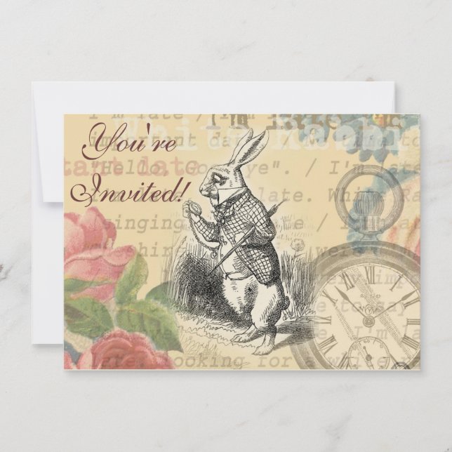 White Rabbit Alice in Wonderland Art Invitation (Front)