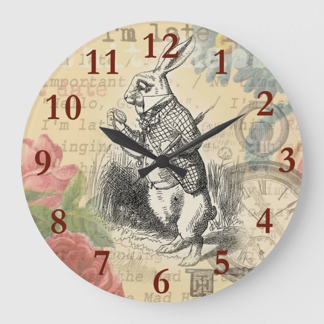 White Rabbit Alice in Wonderland Art Large Clock (Front)