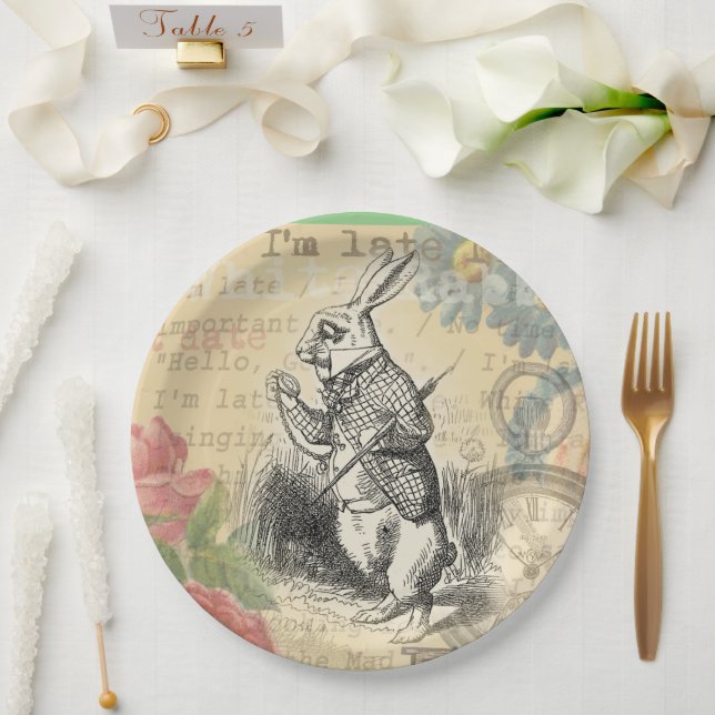 White Rabbit Alice in Wonderland Art Paper Plate (Wedding)