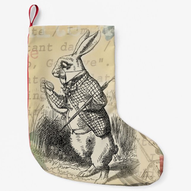 White Rabbit Alice in Wonderland Art Small Christmas Stocking (Front)
