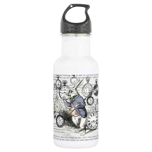 White Rabbit Alice in Wonderland Clocks 532 Ml Water Bottle (Front)