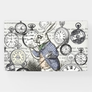 White Rabbit Alice in Wonderland Clocks Banner