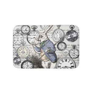 White Rabbit Alice in Wonderland Clocks Bath Mat