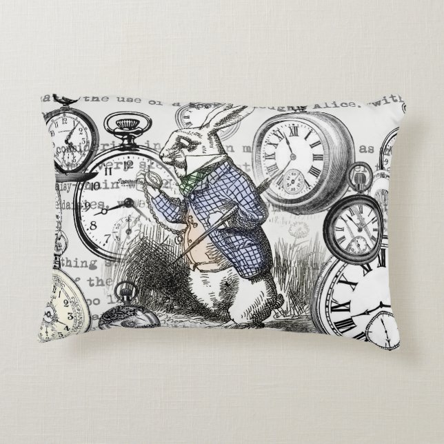 White Rabbit Alice in Wonderland Clocks Decorative Pillow (Back)