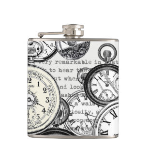 White Rabbit Alice in Wonderland Clocks Hip Flask