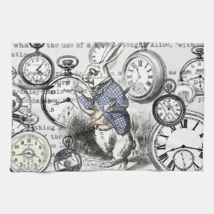 White Rabbit Alice in Wonderland Clocks Kitchen Towel