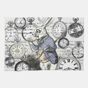 White Rabbit Alice in Wonderland Clocks Kitchen Towel