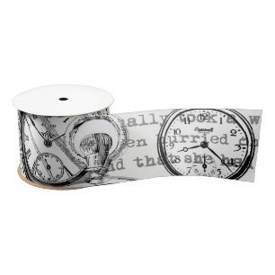 White Rabbit Alice in Wonderland Clocks Satin Ribbon