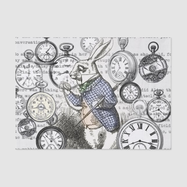 White Rabbit Alice in Wonderland Clocks Tissue Paper (Front)