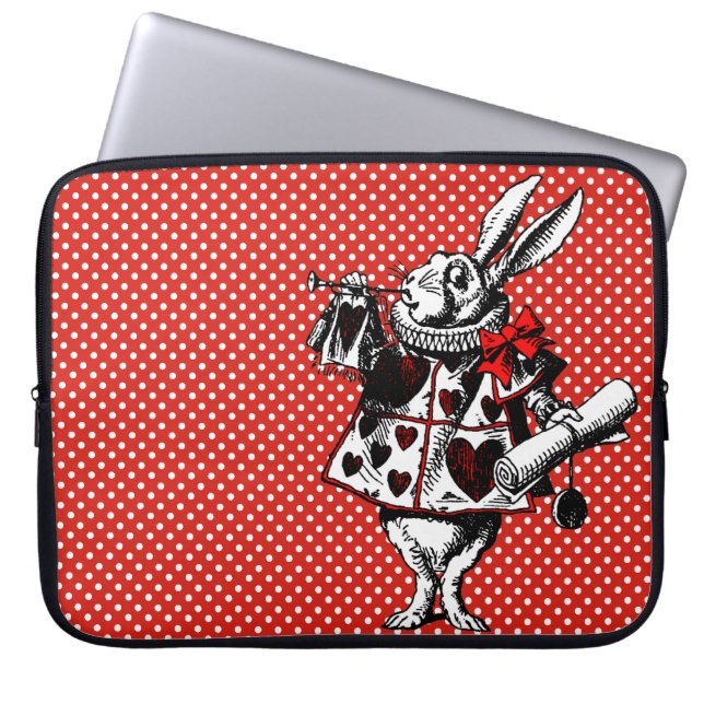 White Rabbit Alice in Wonderland Polka Dots Laptop Sleeve (Front)